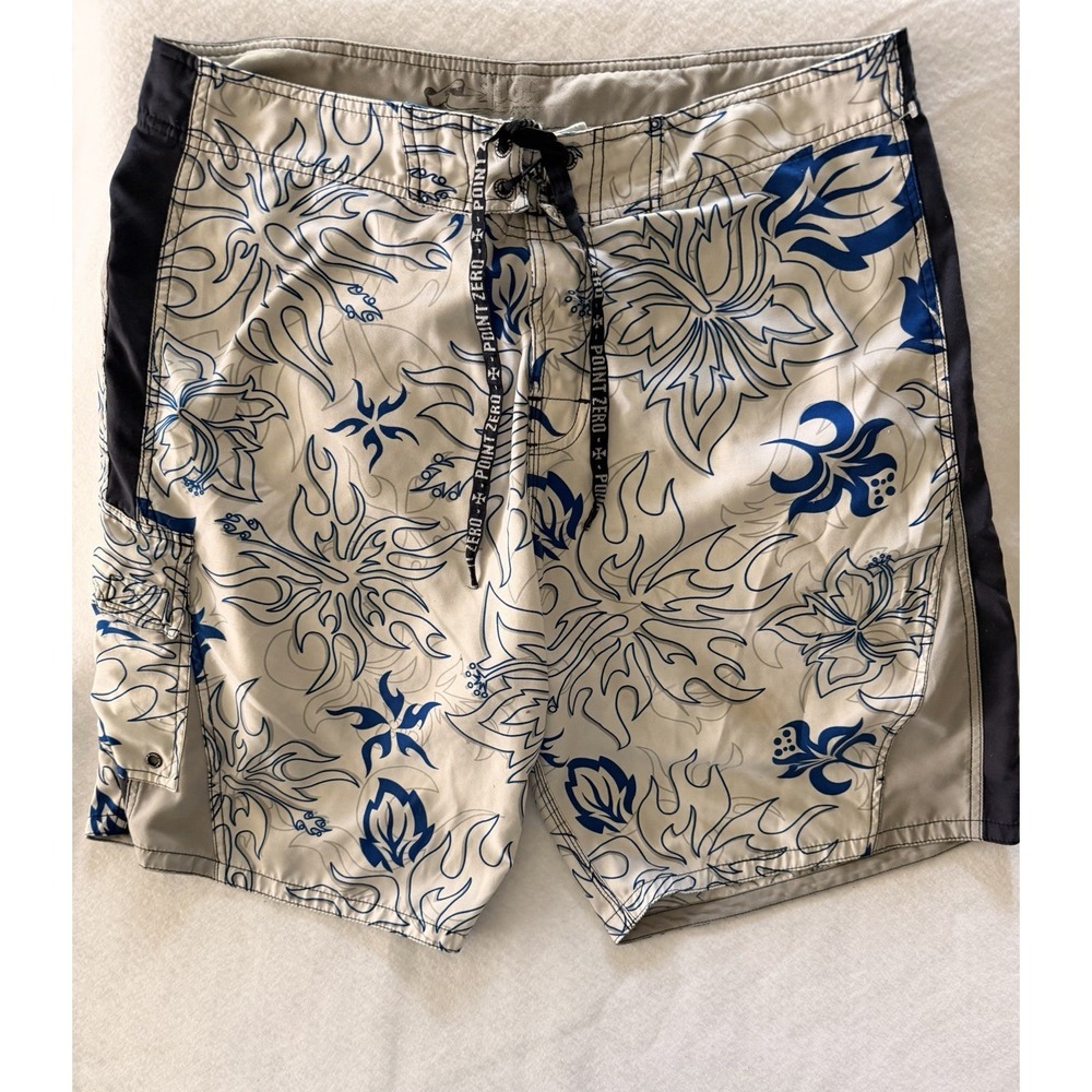 Point Zero Men's Blue Large Flame Print Board Swim Shorts No Liner Size 36 Waist